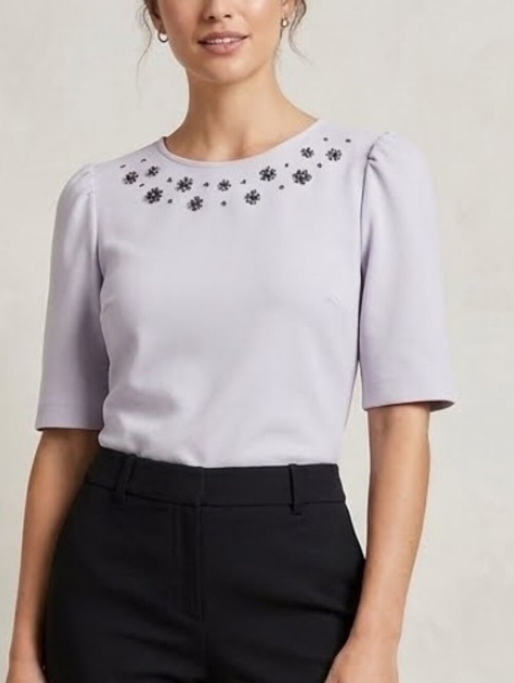 Ann Taylor Gray Embellished Crewneck Blouse Size  S NWT